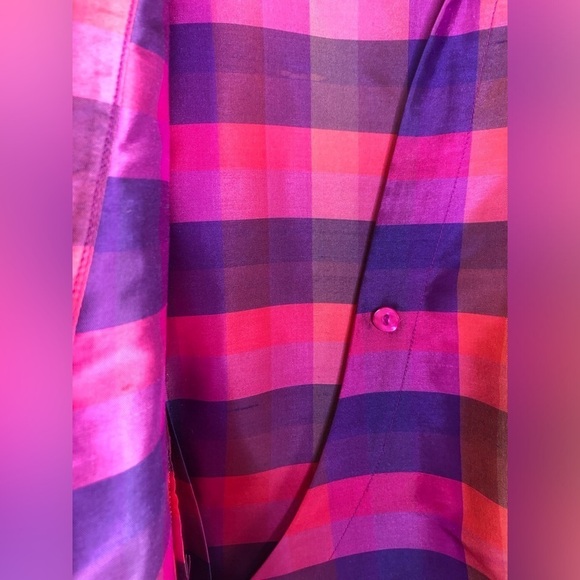 CLIO Vintage Retro 100% Silk Tartan Wrap Top Purple, Pink Size: Small - Picture 6 of 10